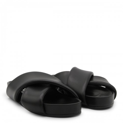 BLACK LEATHER PADDED SANDALS