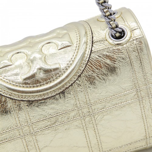 GOLD METAL LEATHER FLEMING SMALL CROSSBODY BAG 