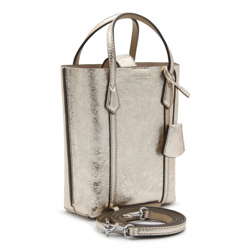 GOLD METAL LEATHER MINI PERRY TOTE BAG  