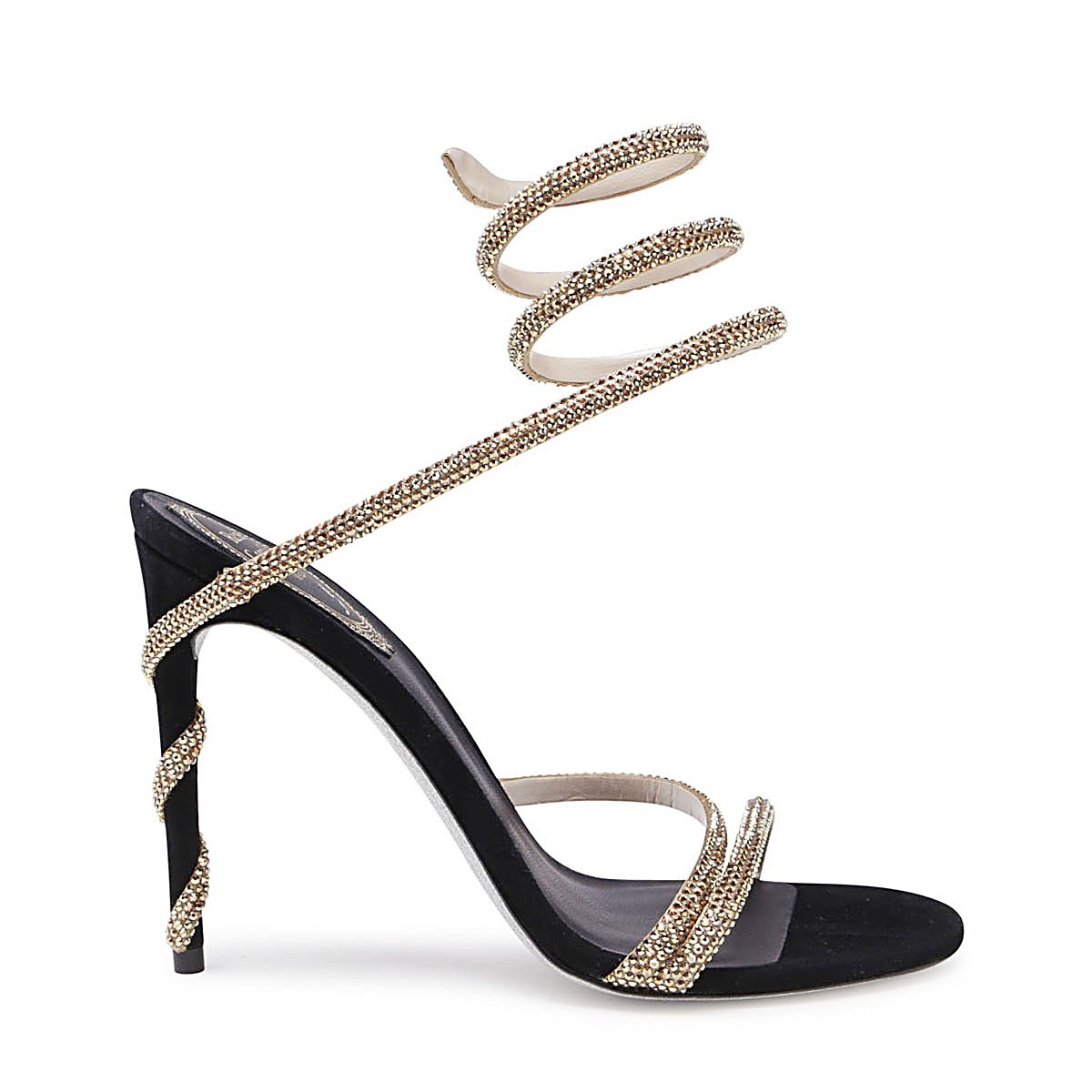 BLACK AND GOLD-TONE SUEDE MARGOT SANDALS