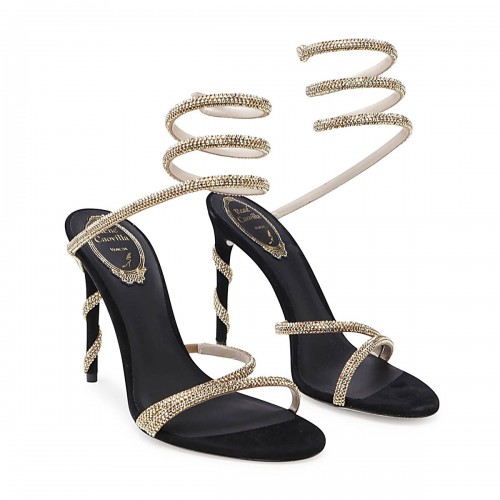 BLACK AND GOLD-TONE SUEDE MARGOT SANDALS