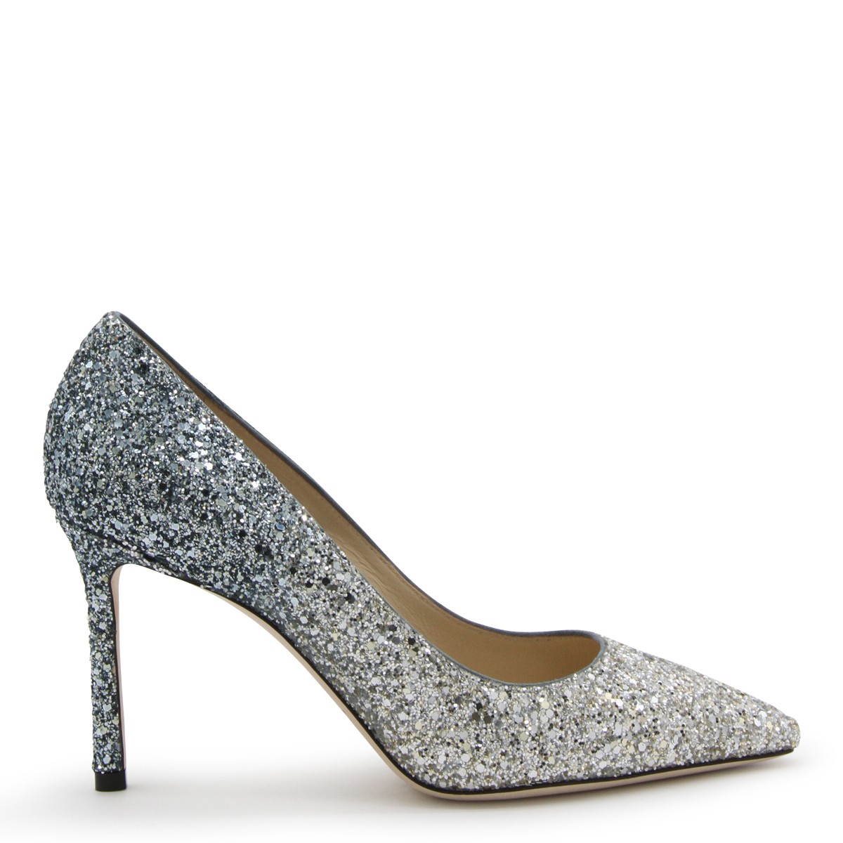 DUSK BLUE AND SILVER-TONE LEATHER ROMY PUMPS