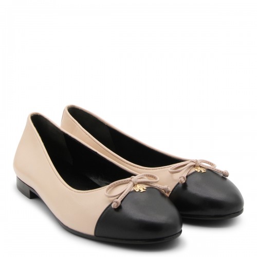 PINK AND BLACK LEATHER BALLERINA SHOES