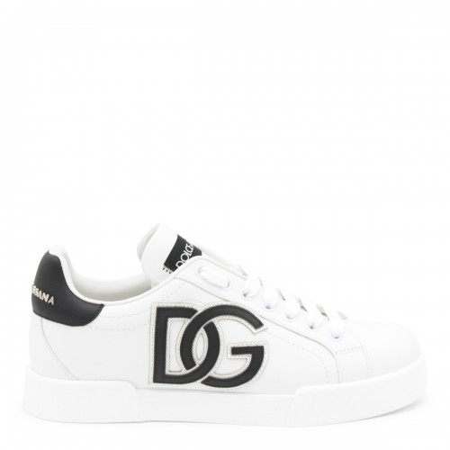 WHITE AND BLACK LEATHER PORTOFINO SNEAKERS 