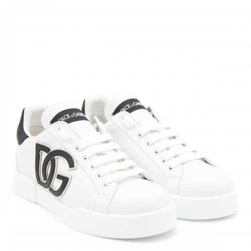 WHITE AND BLACK LEATHER PORTOFINO SNEAKERS 