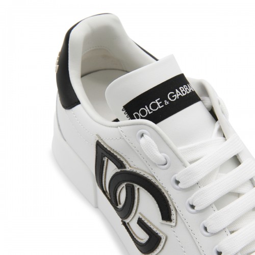 WHITE AND BLACK LEATHER PORTOFINO SNEAKERS 