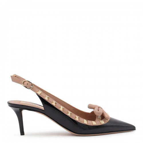 Valentino Garavani – Black And Rose Cannelle Leather Rockstud Slingback Pumps 40