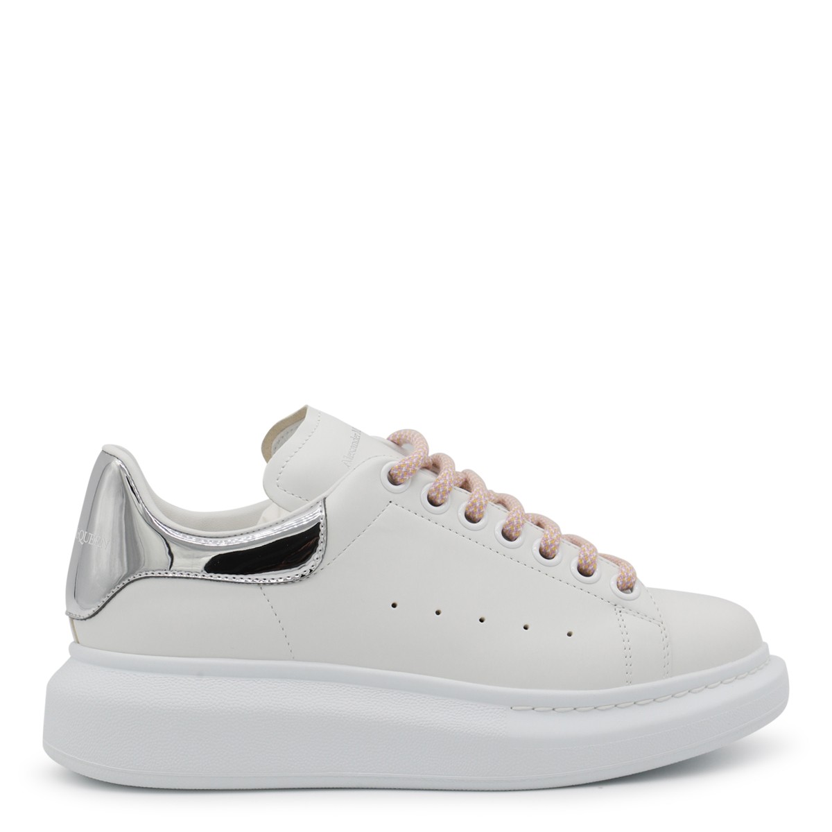 WHITE, PINK AND SILVER-TONE LEATHER OVERSIZED SNEAKERS