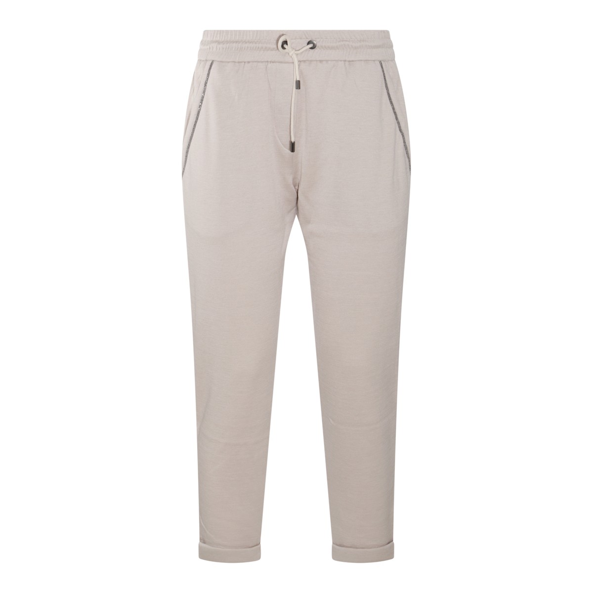 WARM WHITE COTTON AND SILK BLEND TRACK PANTS