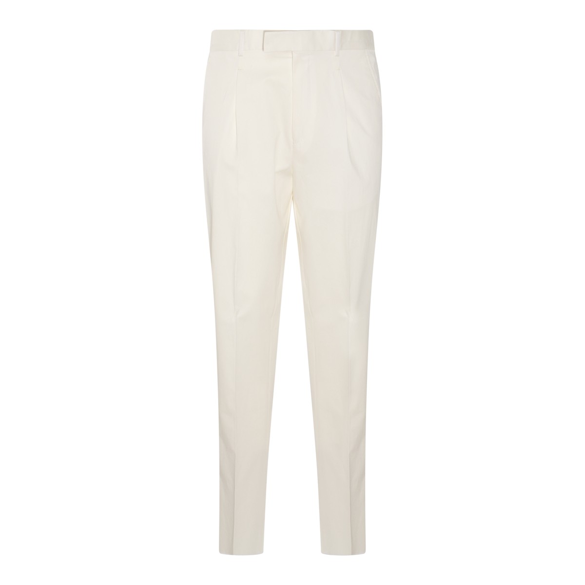 WHITE COTTON BLEND TROUSERS