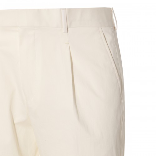 WHITE COTTON BLEND TROUSERS