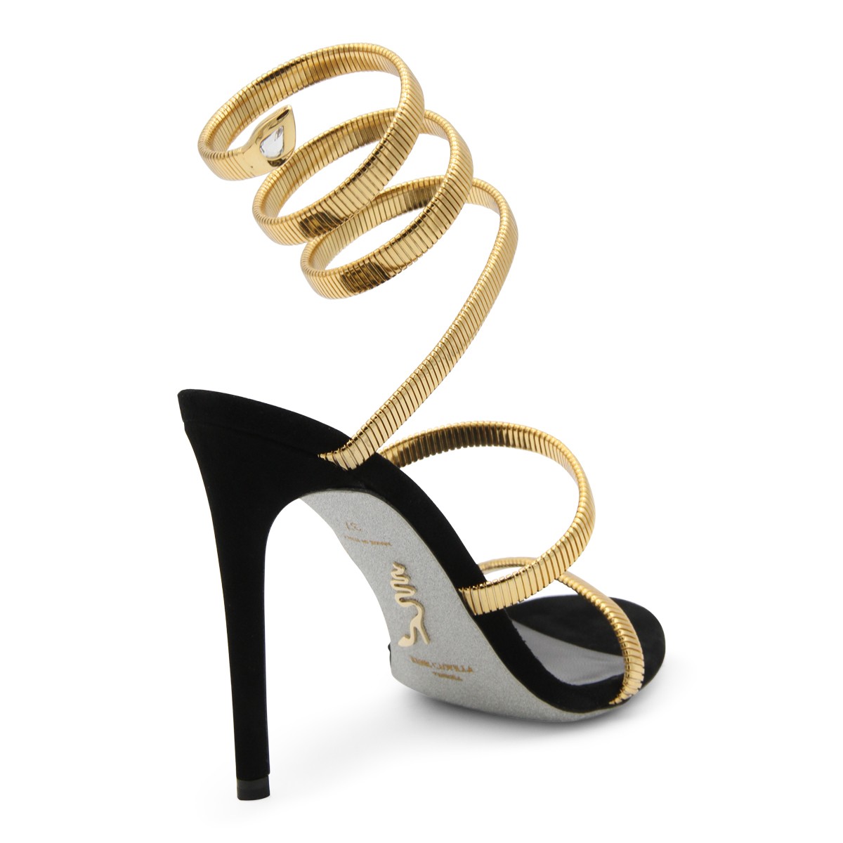 BLACK SUEDE AND GOLD-TONE JUNIPER SANDALS