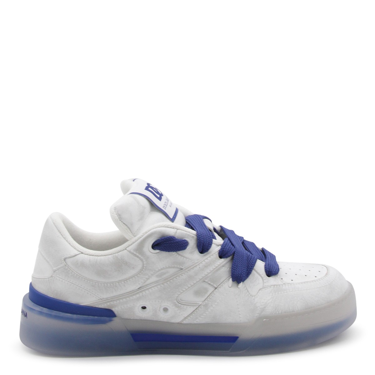 WHITE AND BLUE LEATHER SNEAKERS