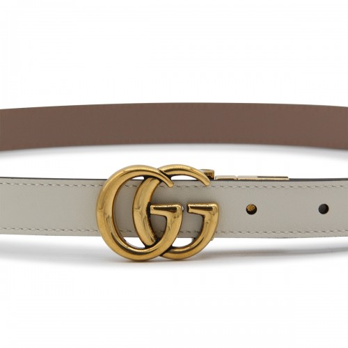 WHITE AND BEIGE LEATHER BELT