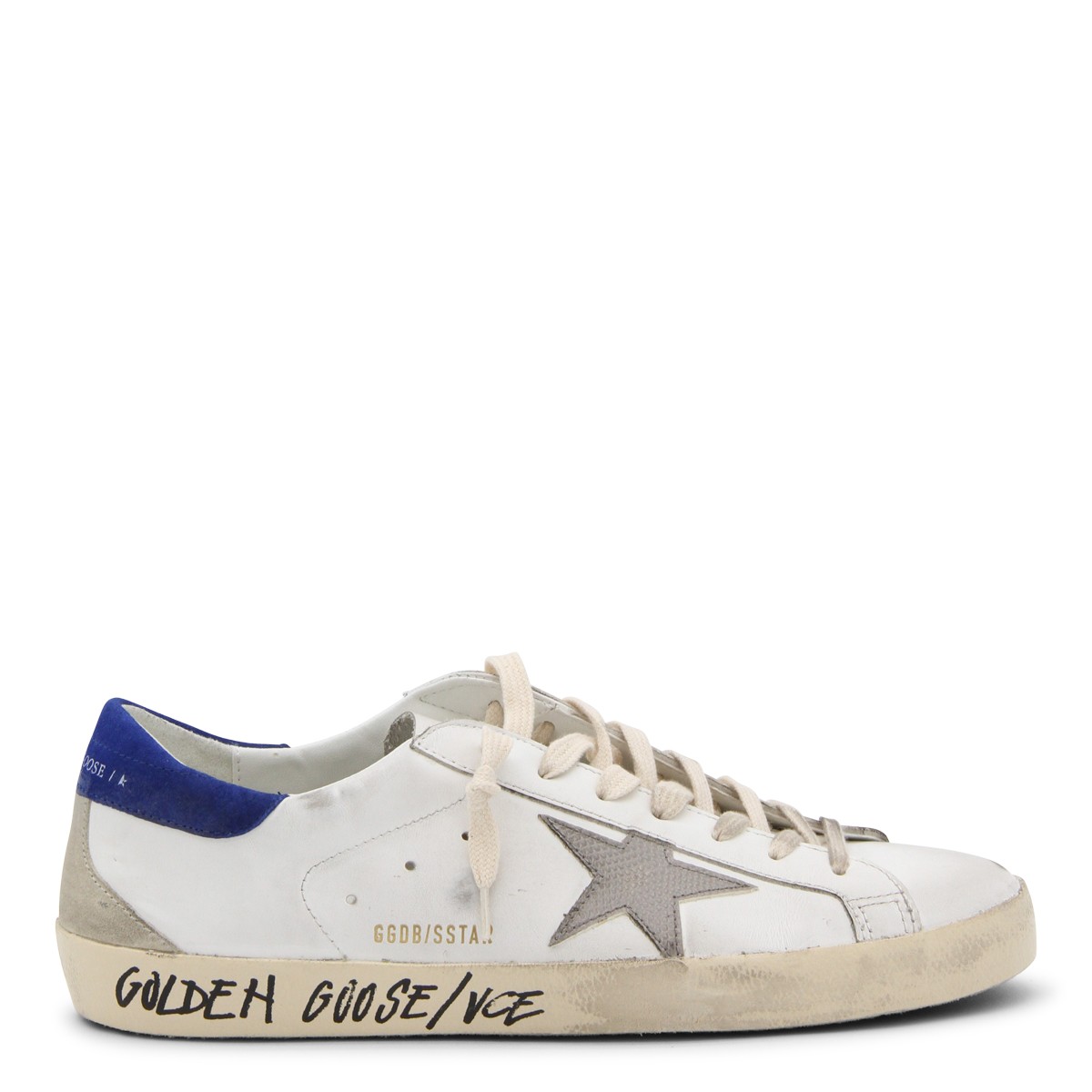 WHITE AND BLUE LEATHER SUPER-STAR SNEAKERS