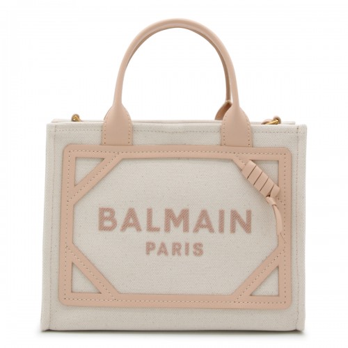 CREAM CANVAS AND LIGHT PINK LEATHER HANDLE BAG