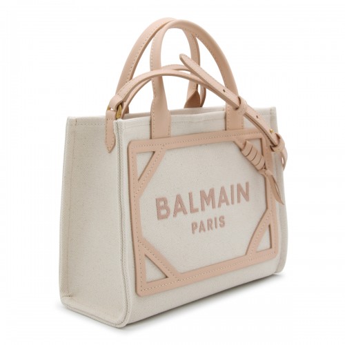 CREAM CANVAS AND LIGHT PINK LEATHER HANDLE BAG