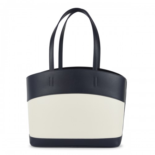 MIDNIGHT BLUE AND CREAM LEATHER TOTE BAG