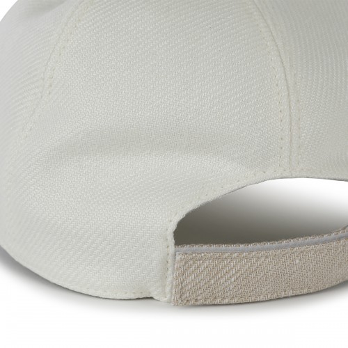 WHITE AND BEIGE LINEN-WOOL BLEND BASEBALL CAP