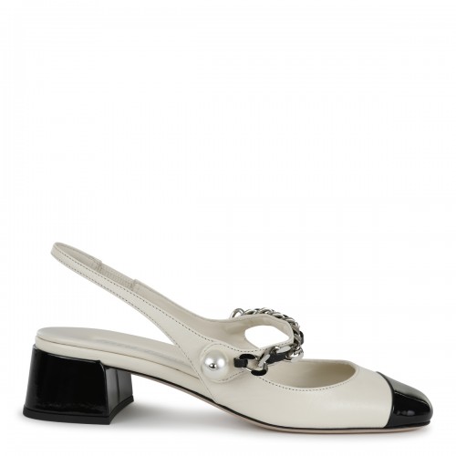 IVORY AND BLACK LEATHER SLINGBACK PUMPS 