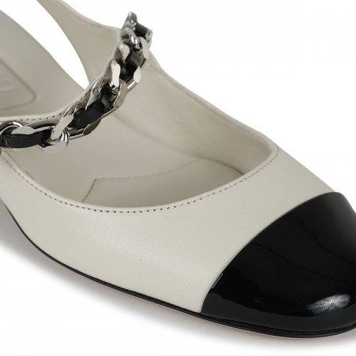 IVORY AND BLACK LEATHER SLINGBACK PUMPS 