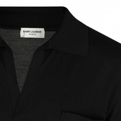 BLACK WOOL POLO SHIRT 