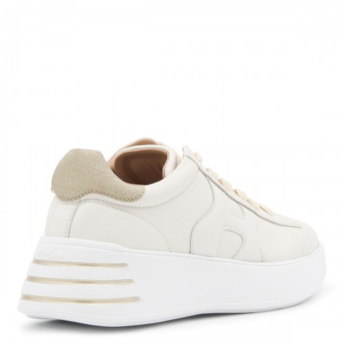 CREAM AND GOLD-TONE LEATHER SNEAKERS