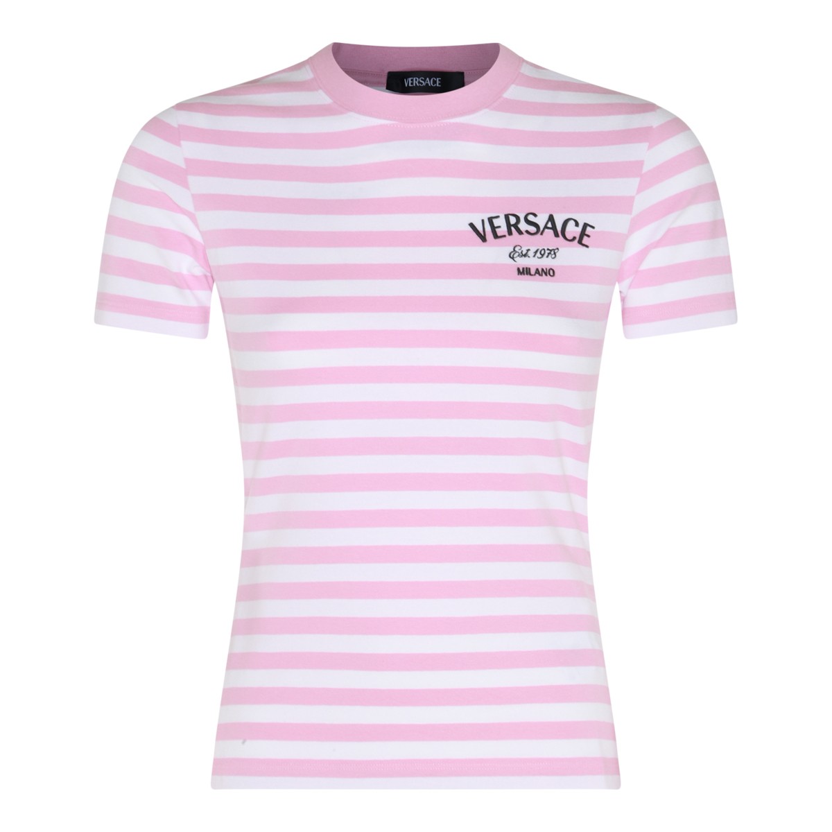 PINK AND WHITE COTTON BLEND T-SHIRT