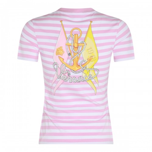PINK AND WHITE COTTON BLEND T-SHIRT