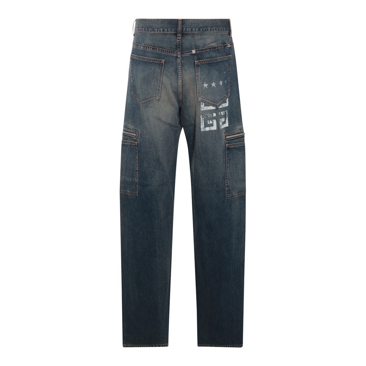 BLUE COTTON BLEND CARGO JEANS