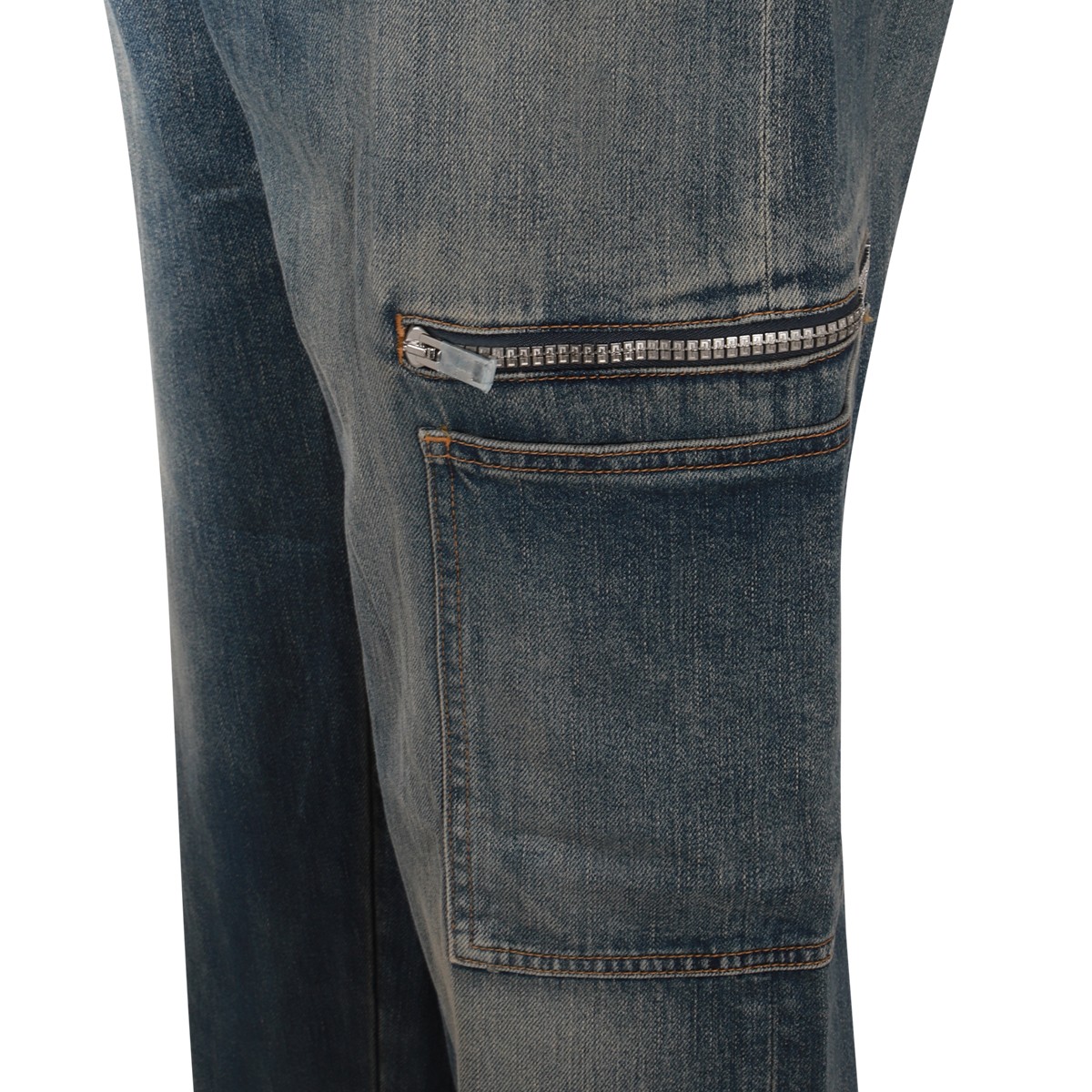 BLUE COTTON BLEND CARGO JEANS