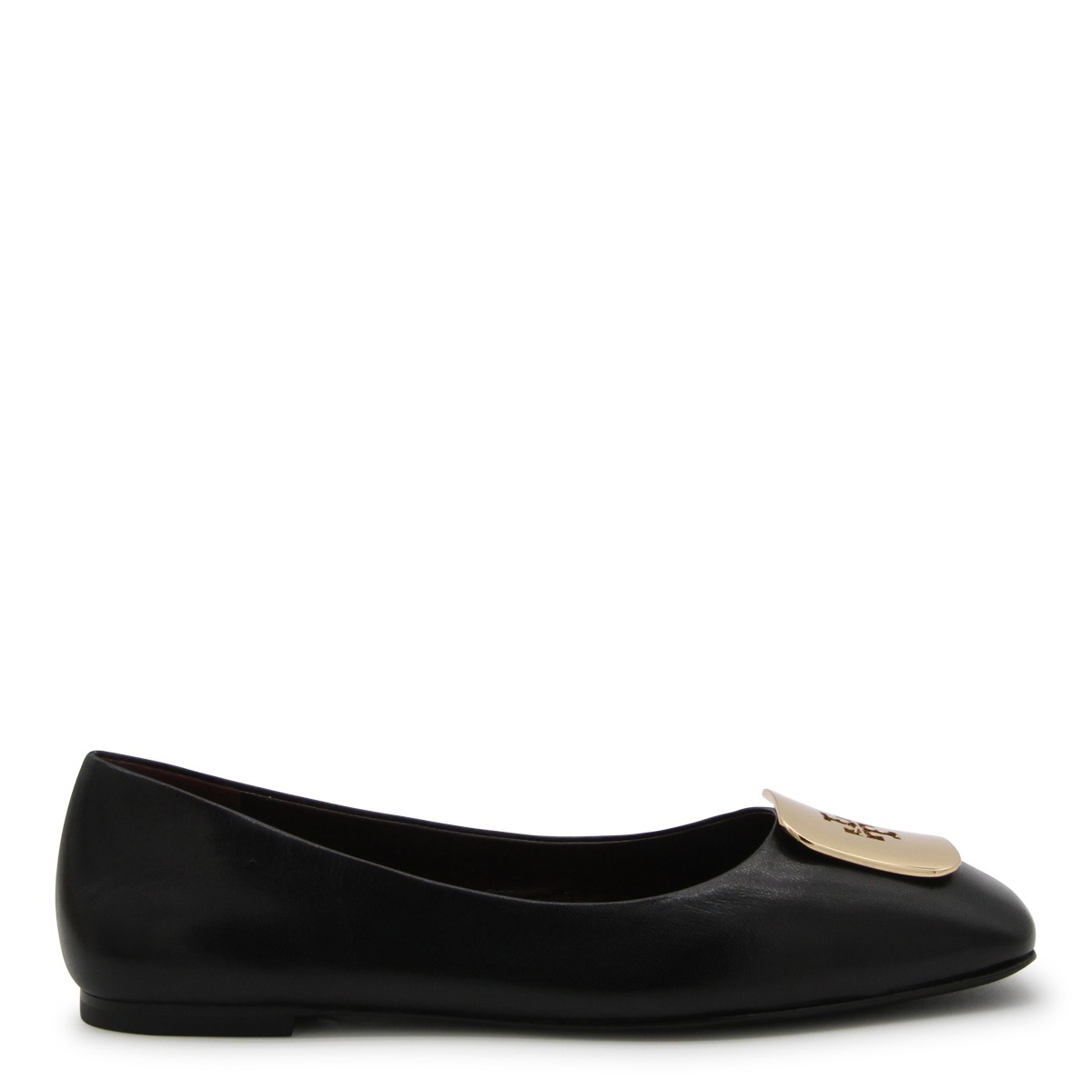 BLACK LEATHER BALLERINA SHOES