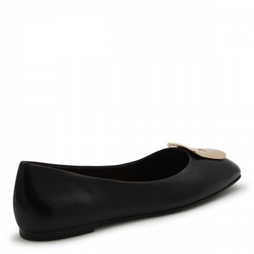 BLACK LEATHER BALLERINA SHOES