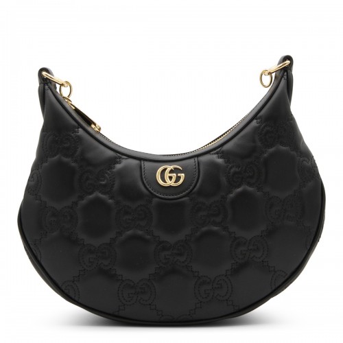 BLACK AND NATURAL LEATHER GG SMALL SHOULDER BAG
