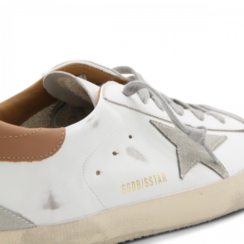WHITE AND BROWN LEATHER SUPER STAR SNEAKERS