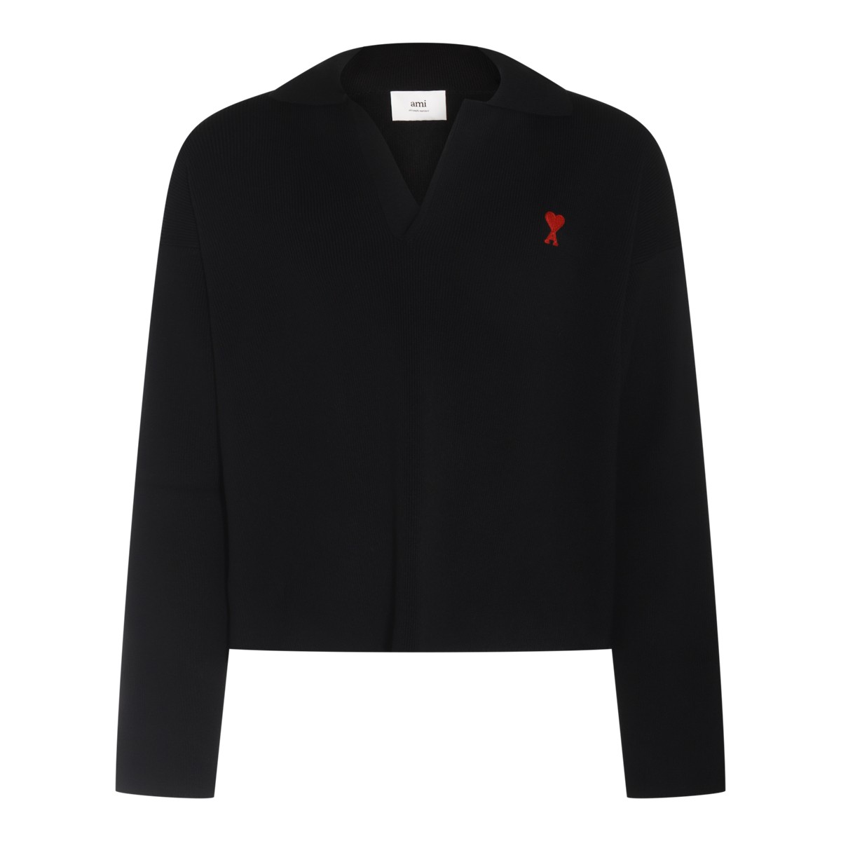 BLACK AND RED COTTON-WOOL BLEND JUMPER