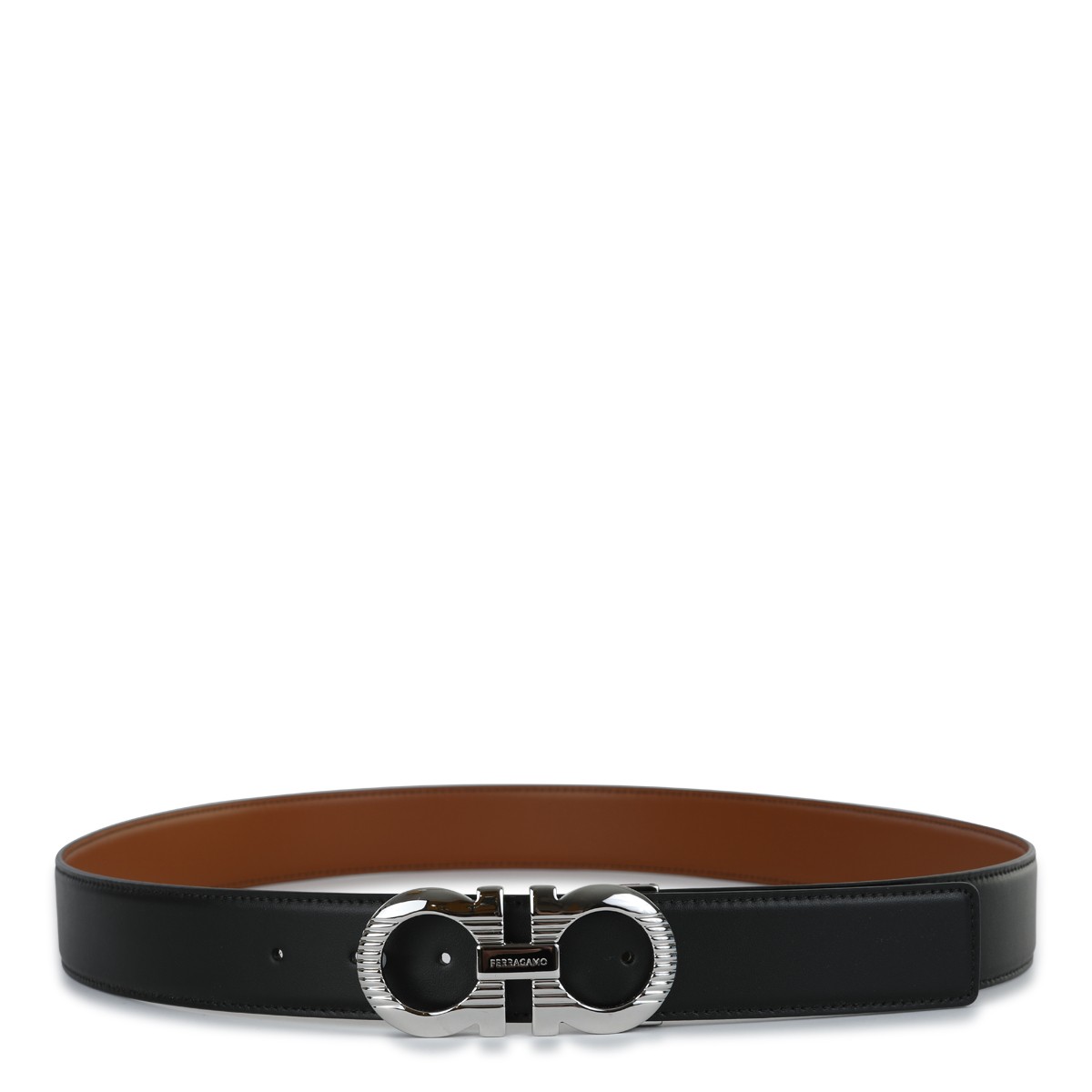 BLACK AND SILVER LEATHER GANCINI BELT