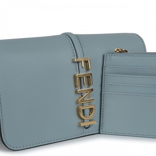LIGHT BLUE LEATHER WALLET ON CHAIN