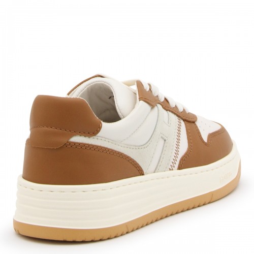 WHITE AND BROWN LEATHER SNEAKERS