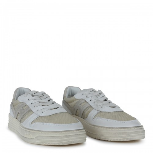 WHITE AND GREY LEATHER SNEAKERS