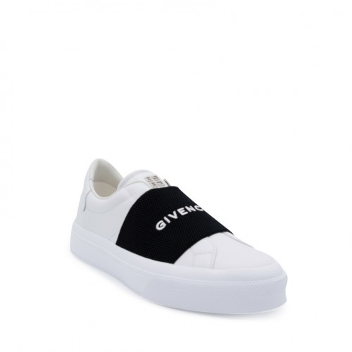 WHITE AND BLACK LEATHER CITY SPORT LOW TOP SNEAKERS 