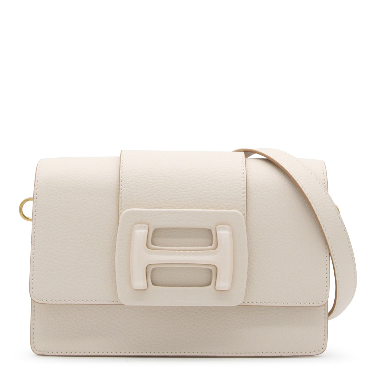 WHITE LEATHER H CROSSBODY BAG