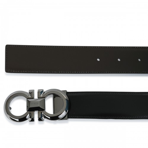 BLACK AND SILVER LEATHER GANCINI BELT