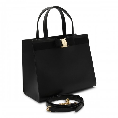 BLACK LEATHER VERA TOTE BAG