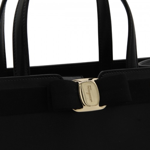 BLACK LEATHER VERA TOTE BAG