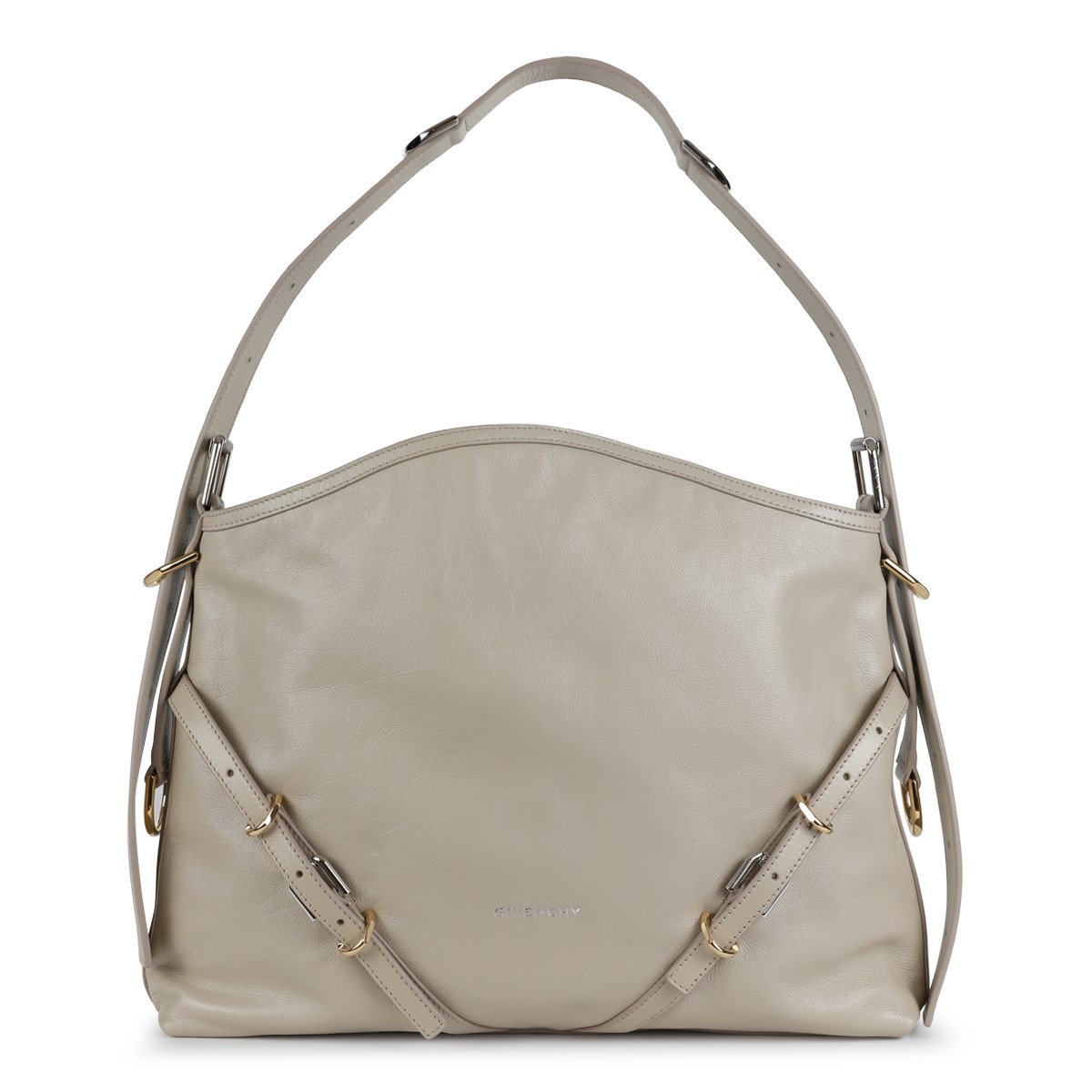 NATURAL BEIGE LEATHER VOYOU MEDIUM SHOULDER BAG