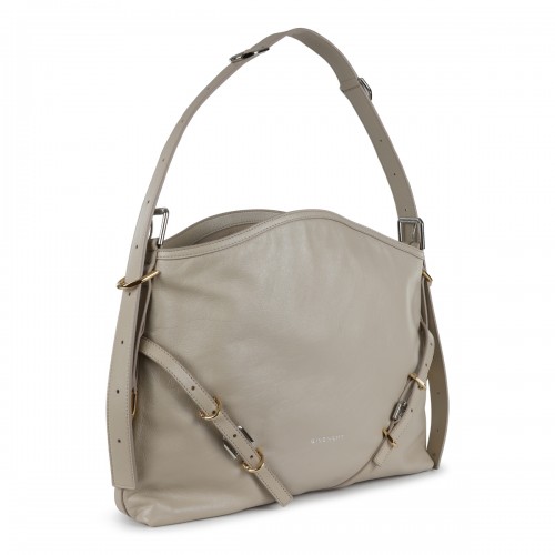 NATURAL BEIGE LEATHER VOYOU MEDIUM SHOULDER BAG