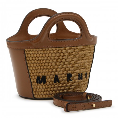 BROWN CANVAS AND LEATHER TROPICALIA MINI TOP HANDLE BAG