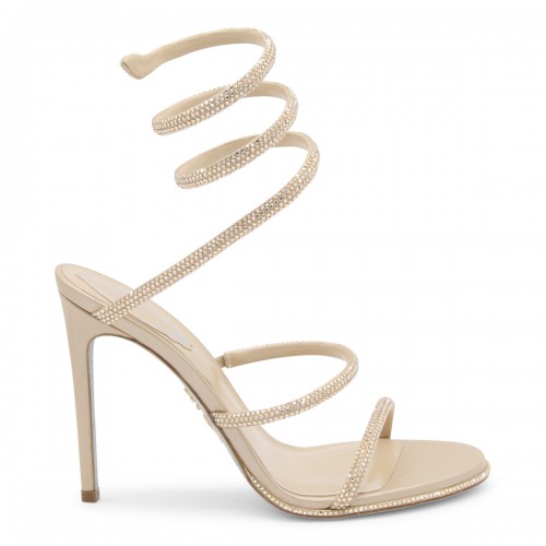 BEIGE AND GOLD-TONE LEATHER BLEND CLEO SANDALS