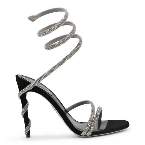 BLACK AND SILVER SUEDE MARGOT SANDALS